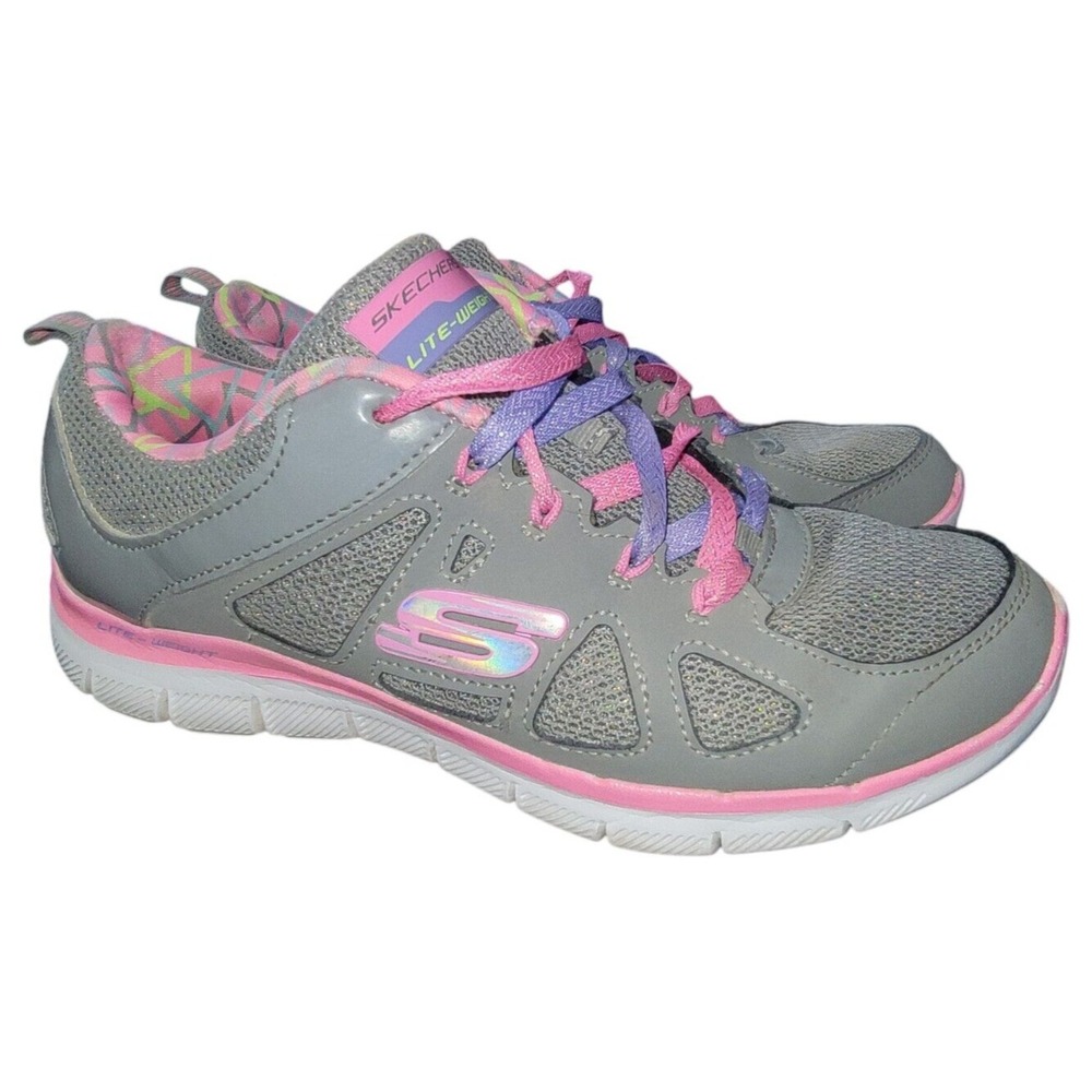 Skechers Lite Weight Women's 81674L Gray Leather Running Shoe Sneakers Size 5